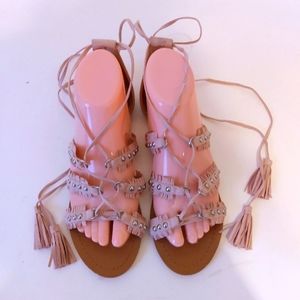 Just Fab Pink Silver Faux Suede Gladiator Tassel Flat Sandals sz 8